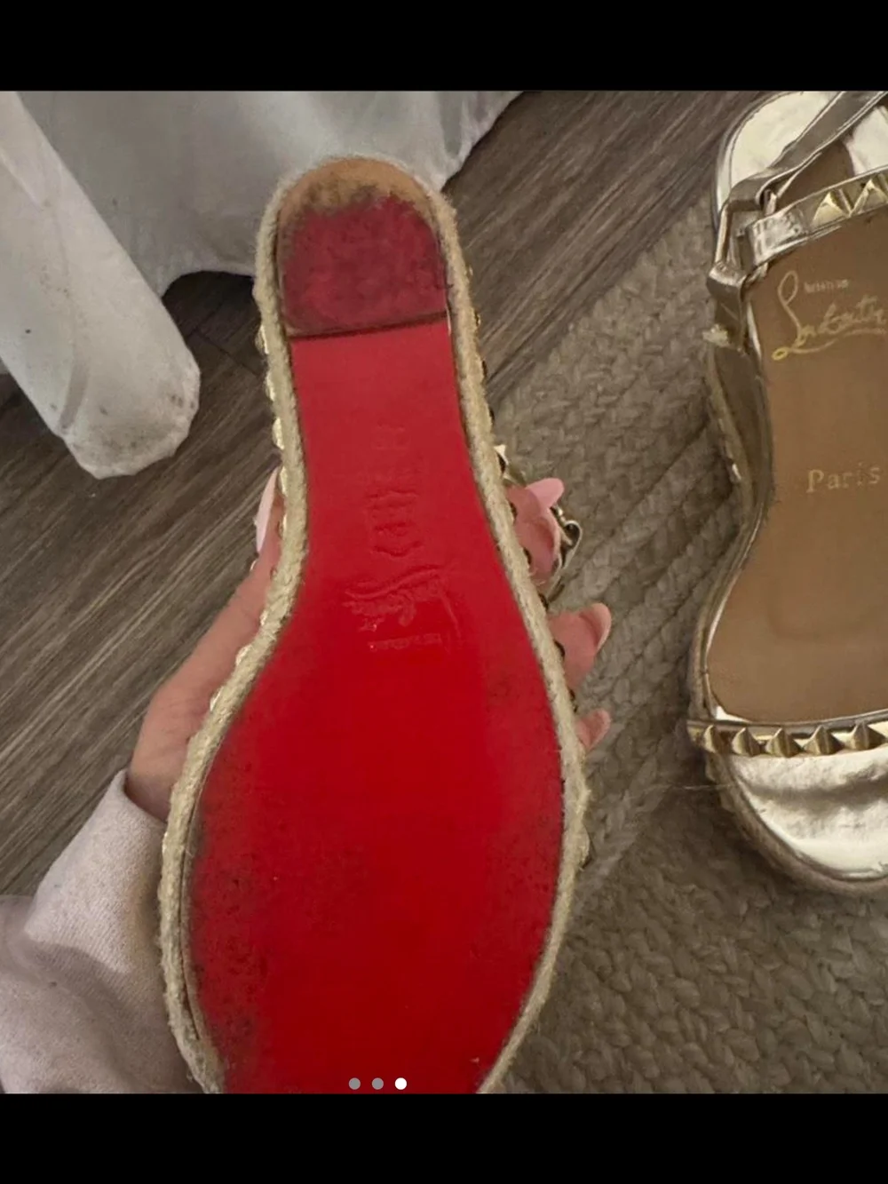 Christian Louboutin Metallic Gold Studded Espadrille Wedges